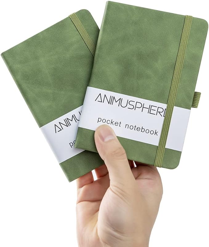 2Pack Pocket Notebook Small Notebook Journal Notebook 4 inches x 5.7 inches 200 Pages Leather Cover With Pen Holder Page Marker Ribbons(Green)