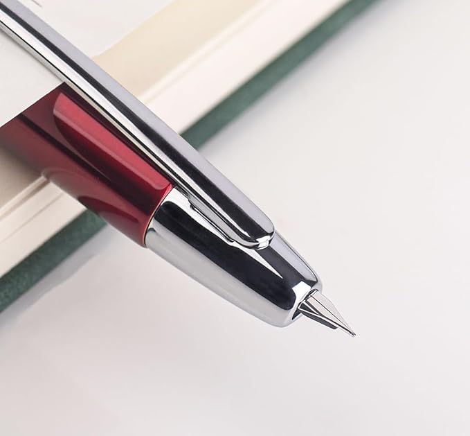 JINHAO 10 Press Fountain Pen, Retractable Metal Pen with Ink Converter (F Nib 0.5mm, Red)