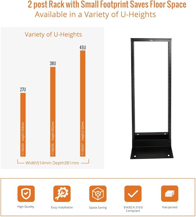 2-Post 27U Open Frame Server Rack for 19in AV/Data/IT Network Equipment,with Tapped Hole
