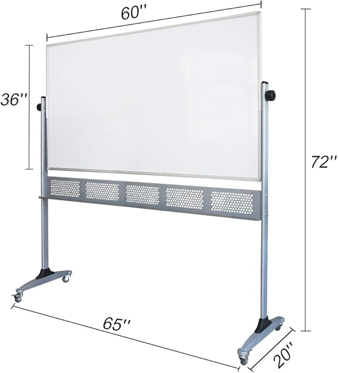 Xiwode Movable Double-Sided Magnetic Whiteboard with Wheels, Upgraded Durable Type of Mesh Bracket, Whiteboard Dimension 60×36,Can be Flipped, Written and Display, Suitable for Office and Classroom