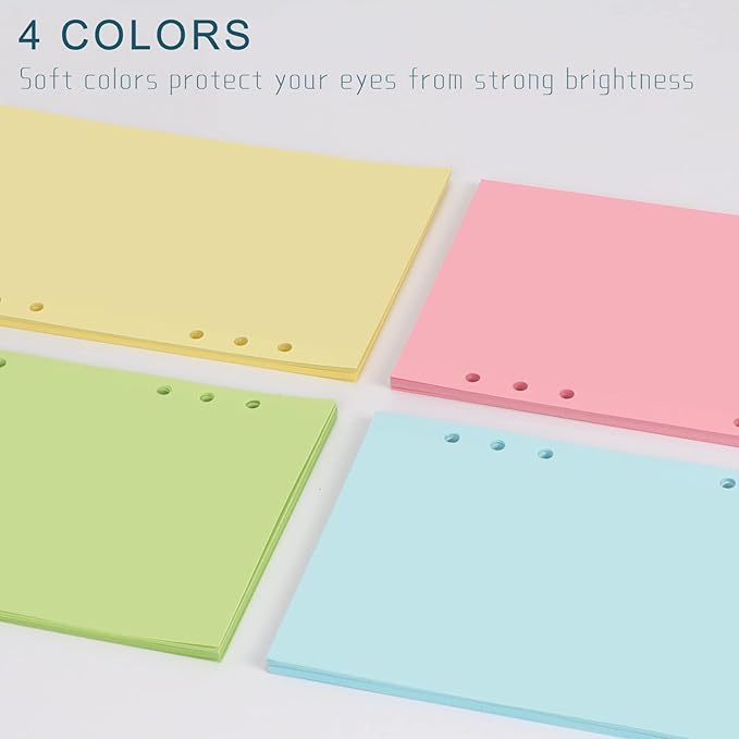 A5 Refills Paper, A5 Binder Planner Loose Leaf Paper, [5 Color] 100 Sheets (200 Pages) 6-Hole Notebook Refills for 6-Ring Refillable A5 Ring Binder Notebook Planner, Blank Paper
