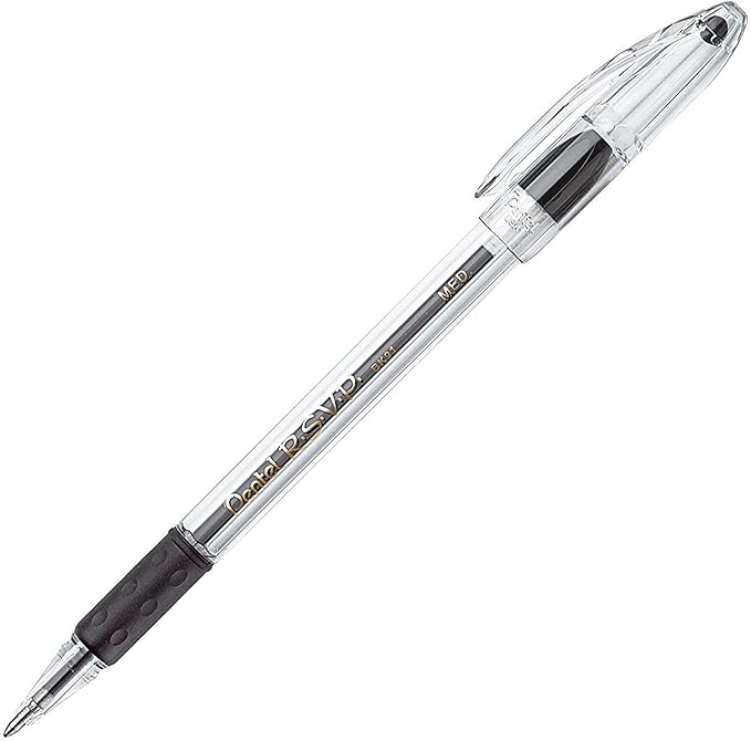 Pentel(R) R.S.V.P.(R) Ballpoint Pens, 1.0 mm, Medium Point, Clear Barrel, Black Ink, Pack Of 12, BK91-A