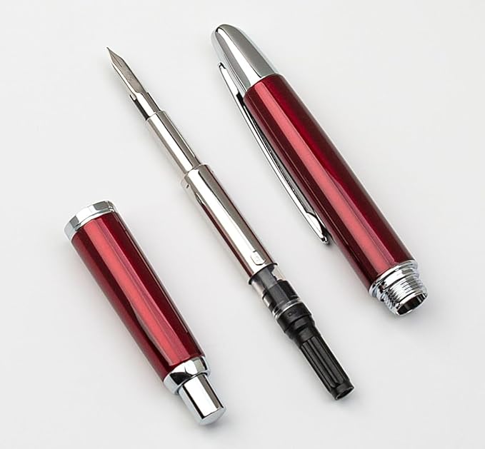 JINHAO 10 Press Fountain Pen, Retractable Metal Pen with Ink Converter (F Nib 0.5mm, Red)