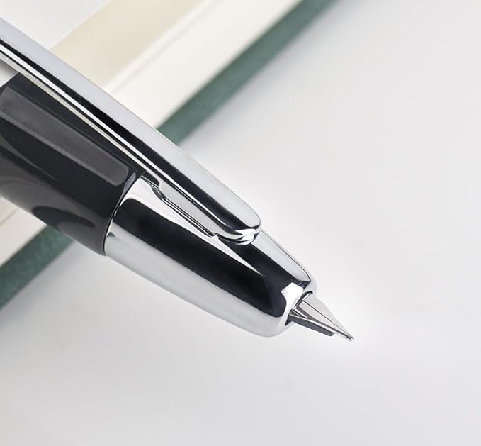 JINHAO 10 Press Fountain Pen, Retractable Metal Pen with Ink Converter (F Nib 0.5mm, Bright Black)