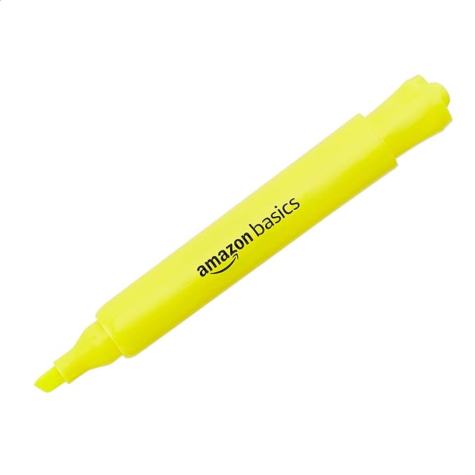 Amazon Basics Yellow Highlighters 12 Pack, Chisel Tip, Office and School Supplies