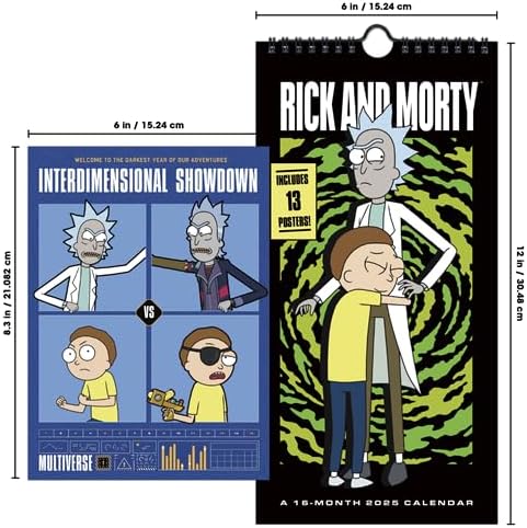 Rick and Morty Calendar 2025 - Deluxe 2025 Rick and Morty Mini Poster Calendar Bundle with Over 100 Calendar Stickers (Cartoon Network Gifts, Office Supplies)