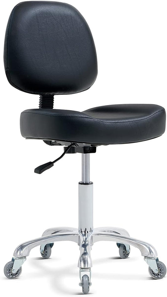 Vanity Rolling Chair Esthetician Shop Stool with Wheels,Ergonomic Lash Armless Office Chair, Desk Chair for Makeup Bedroom Classroom (Black)