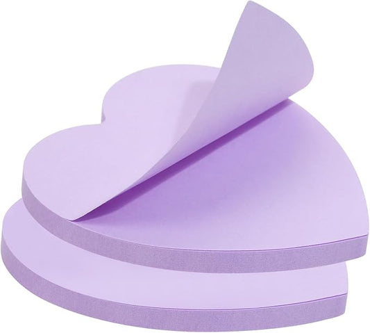 Mini Skater 2 Pack Kraft Paper Sticky Notes Heart Shaped Self-Stick Blank Book Tabs Paper Markers Sticky Notes Pad 100 Sheets Index Sticker (Light Purple)