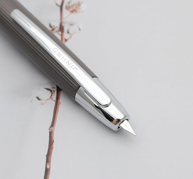 JINHAO 10 Press Fountain Pen, Retractable Metal Pen with Ink Converter (EF Nib 0.38mm, Striated Dark Gray)