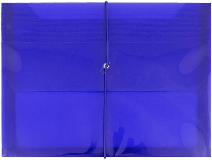 JAM PAPER Plastic Expansion Envelopes with Elastic Band Closure - Letter Booklet - 9 3/4 x 13 with 2.5 Inch Expansion - Blue - 3/Pack