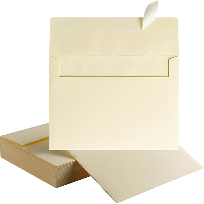 Wishop 100 Pack Cream A7 Envelopes Self-Adhesive 5x7 Envelopes for Invitations, 5x7 Greeting Cards (Cream, 5.24 x 7.21 Inches)