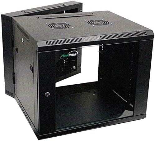 NavePoint 9U Server Cabinet with Hinged Back - 23.6” Deep, 9U Server Rack Enclosure with Locking Glass Door, Wall Mount Rack with Removable Side Panels, 9U Network Cabinet with 2 Fans, Pre-Assembled