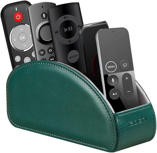 Remote Control Holder PU Leather TV Remote Caddy for Table, 5 Compartments Nightstand Organizer for Bedroom Accessories/Bedside Remotes/Media Controllers/Office Supplies, Decorations for Living Room