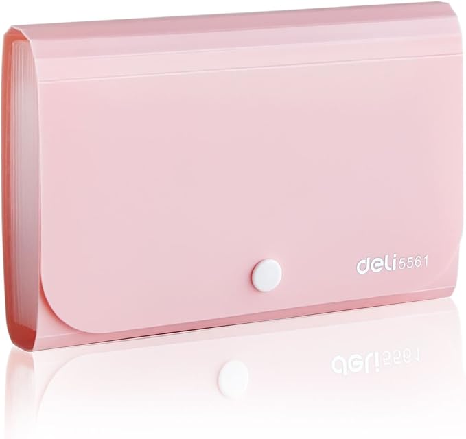 Expanding File Folder, Subdivision Accordion File Folder Mini Organizer PP Wallet for Cards,Coupons,Receipt,Tax Item or Changes,7x4.5 Inches,12 Pockets with Tabs and Check Case(Pink)