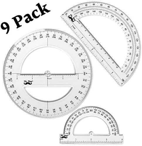 Mr. Pen- Protractor, 9 Pc Protractor Set, Protractor Ruler, Drafting Tools, Circle Protractor, Protractor for Kids, Protractors Classroom Set, Large Protractor, Protactor 360 Degree, Math Geometry Set