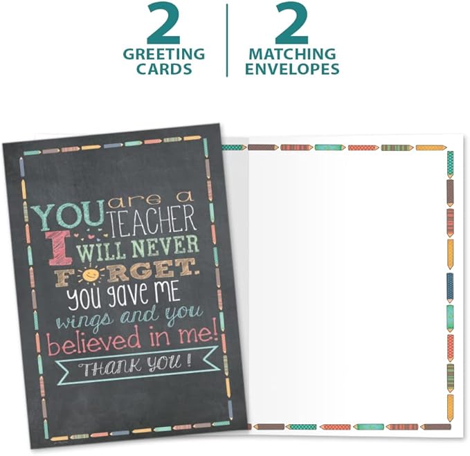 Tree-Free Greetings Teacher Appreciation Cards - Artful Designs - 2 Cards + Matching Envelopes - Made in USA - 100% Recycled Paper - 5"x7" - Lighthearted, For Teacher, Teacher Thanks (GT64454)