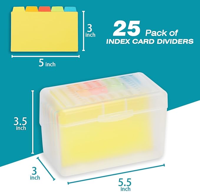 H4D Index Card Holder 3x5 Inches with 25 Plastic Dividers, Clear