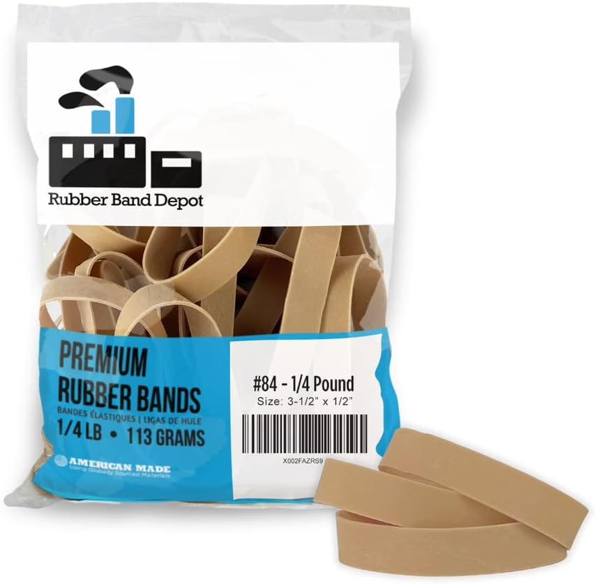 Rubber Band Depot, Size #84 - Rubber Band Measurements: 3-1/2" x 1/2'' - Approximately 160 Rubber Bands Per Bag - 1/4 Pound Bag
