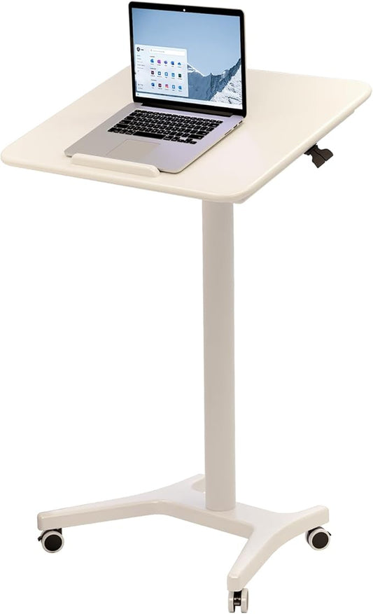 Rolling Standing Desk,Portable Standing Desk with Wheels Adjustable Height Desk Mobile Standing Desk for Home Office, Bedroom,Couch（White）