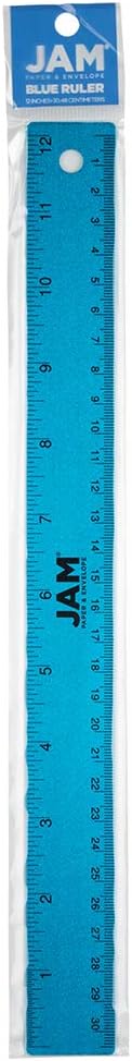 JAM PAPER Strong Aluminum Ruler - 12 Inch - Metal Ruler with Non-Skid Cork Backing - Blue Metallic - Sold Individually