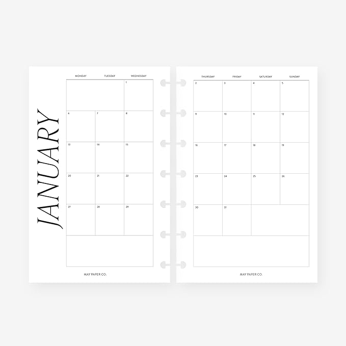 Mini Happy Planner 2025 Month on Two Pages Monthly Planner Insert Agenda Refill for 7-Discs Notebook 4.6 x 7 (Monthly Classic (Monday start) (Non-separable Months))