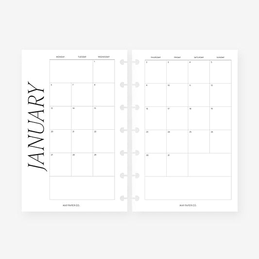 Mini Happy Planner 2025 Month on Two Pages Monthly Planner Insert Agenda Refill for 7-Discs Notebook 4.6 x 7 (Monthly Classic (Monday start) (Non-separable Months))