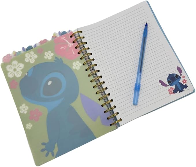 Innovative Designs Disney Stitch Tab Journal Notebook Ohana Spiral Bound, 144 Lined Pages, 8 x 7 inches, Blue