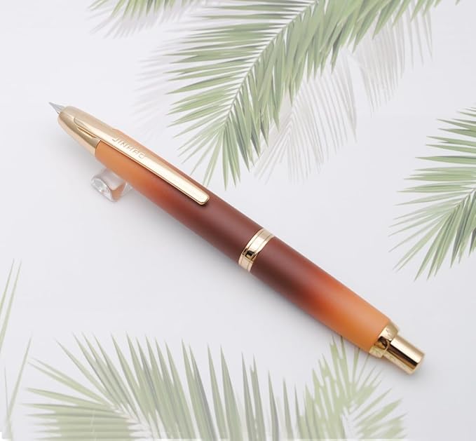 JINHAO 10 Press Fountain Pen, Retractable Metal Pen with Ink Converter (EF Nib 0.38mm, Gradient Coffee)