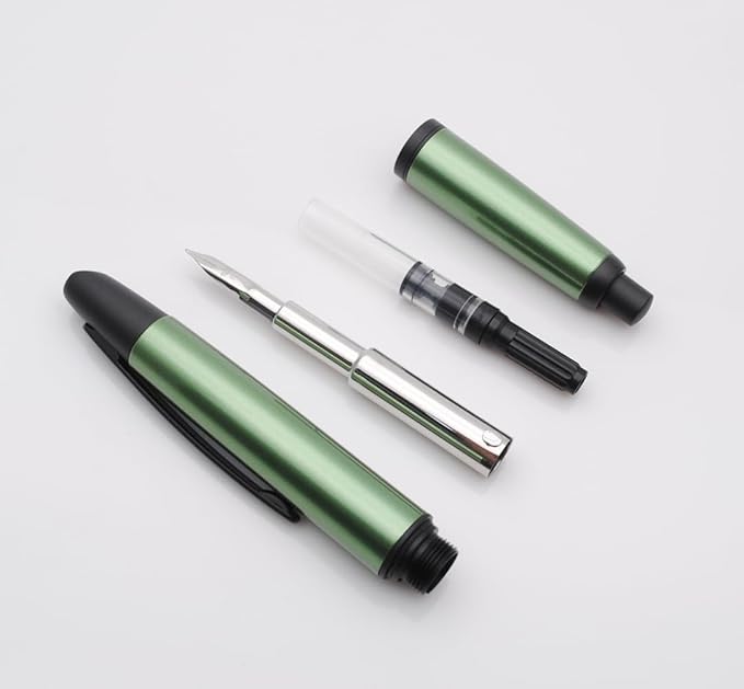 JINHAO 10 Press Fountain Pen, Retractable Metal Pen with Ink Converter (EF Nib 0.38mm, Light Pine Green - Black Clip)