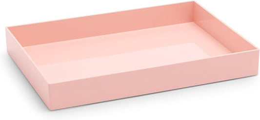 Poppin Stackable Large Accessory Tray - Modular Lacquer Desk Trays for Office Organization, Color-Coordinated Office Supplies for Desk, Paper Trays (Blush Pink, Large Accessory)