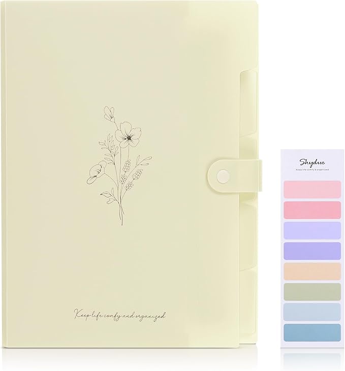 SKYDUE Expanding File Organizer with 5 Pockets, Accordion File Folders with Labels, Portable Document Paper Bill Receipt Organizer, Home College School Office Supplies, Letter Size,Apricot