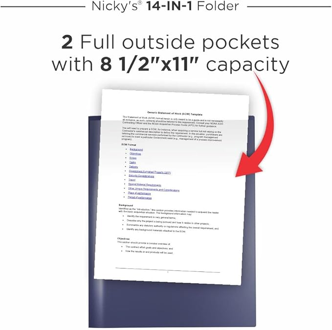 Nicky's® Multi Pocket Organizer, 10 or 14 Page Folder, Waterproof, Patented Tear-Resistant, Flexible Plastic, Proudly Made in USA, Binder Substitute. (14-in-1 Navy Blue)