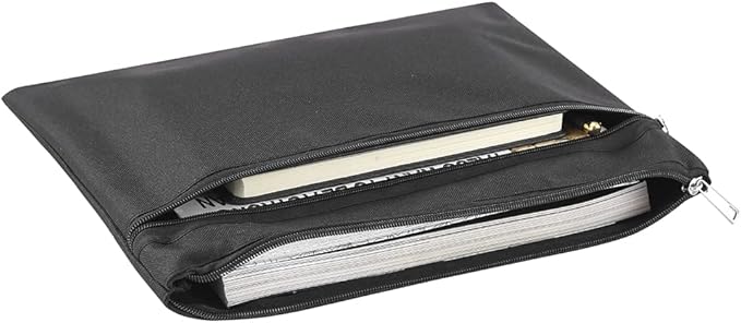 2 Pack 10 X 8 Inches 600D Zipped Large Storage Envelope Pouches Bags with 2 Pockets, Poly File Paper Document Organizer, Portable Bulk Bags for Filing Office Supplie, Black, 2 Pack