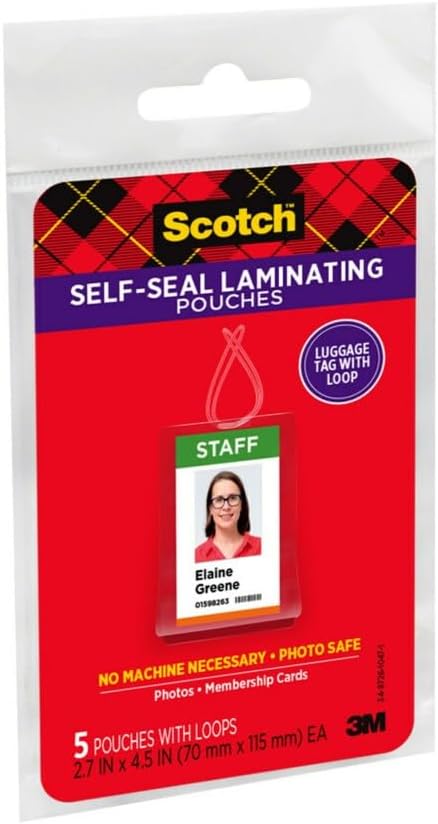 Scotch Self-Sealing Laminating Pouches, Bag Tags, 5-Pouches - 6 Pack