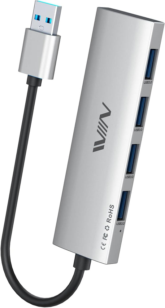 USB 3.0 Hub,4 Port USB Splitter Extender Portable Adapter Multiport Data Hub for Laptop,Xbox, Flash Drive,HDD,Console,Camera,Keyborad,Mouse Windows,Mac OS PC,Not Designed to Charge Devices-Sliver