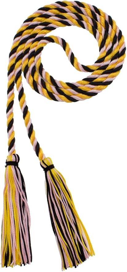Tassel Depot Graduation Honor Cord - Black/Gold/Ltpink - Every School Color Available - Made in USA