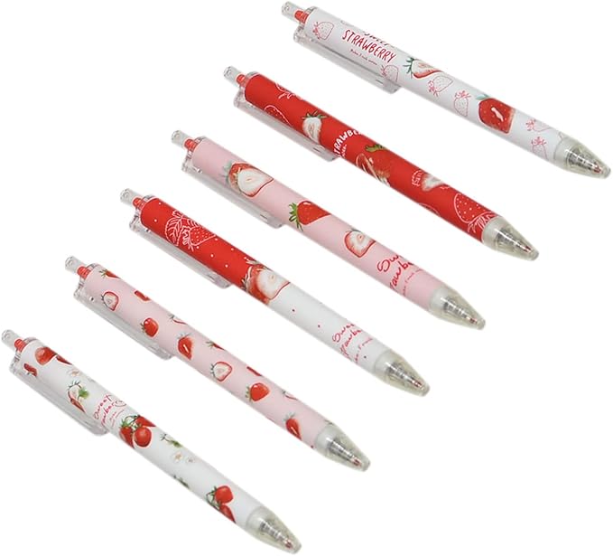 YYaaloa 48pcs Cute Pens Black Gel Ink Pens Retractable Pens for Kids Girls Boys Women Office School Supplies (Red strawberry pens)