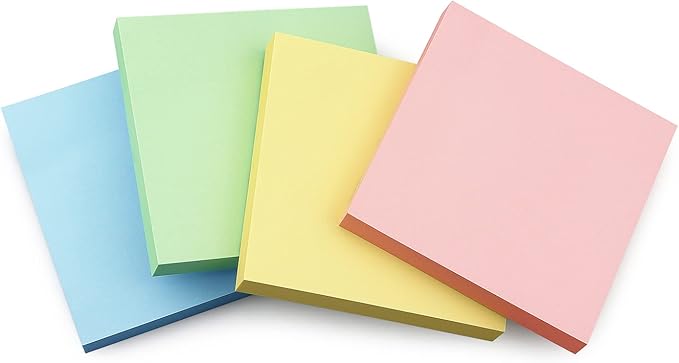 Sticky Notes 3x3 Self-Stick Notes Bright Colors Sticky Notes 4 Pads 100 Sheets/Pad (Pastel)