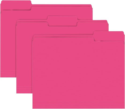 File Folder, RAZCC 150 Pack 1/3 Cut Tab File Folders Letter Size, Magenta, Folders with Tab, Great for Organizing and Easy File Storage