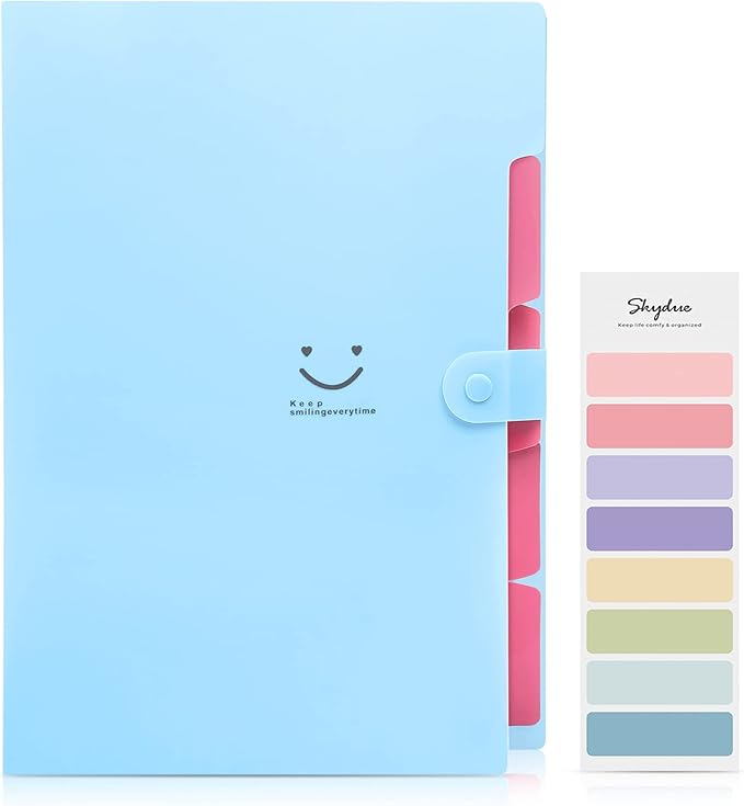 SKYDUE Expanding File Folder 5 Pockets ,Letter A4 Paper Accordion Document Organizer (Blue)
