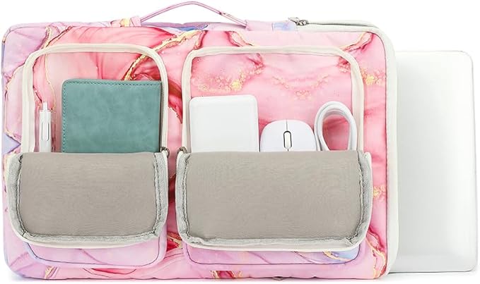 canvaslife 360° Protective Laptop Sleeve Case Bag Cover with Handle For iPad 12.9 inch,MacBook Pro Air 13" and 12.5 inch-13.3 inch Laptop (Pink marble)