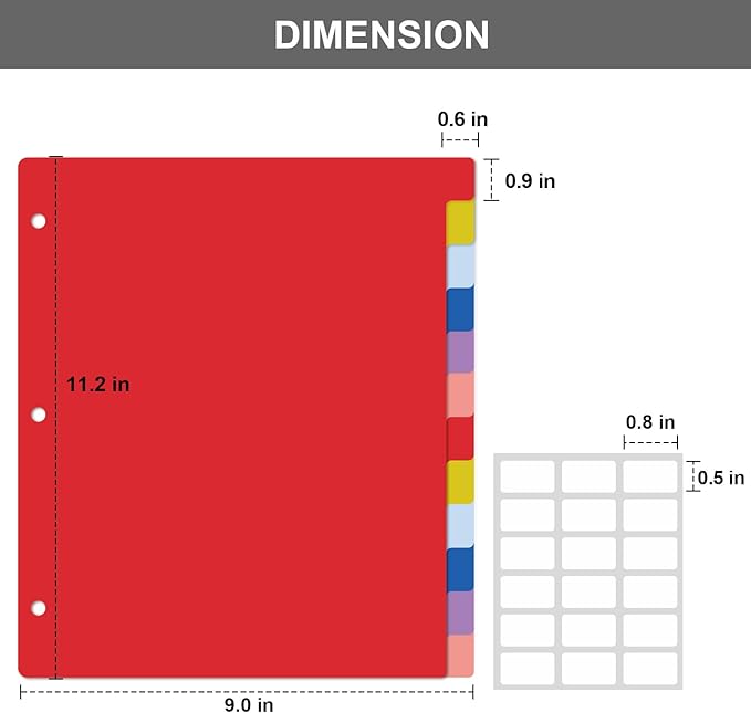 HABGP 12 Tab Dividers for 3 Ring Binder, 96 Pcs Multicolor 3 Ring Binder Dividers with Tabs, Page Folder Dividers, Plastic Tabbed File Dividers with Tabs, Three Ring Binder Index Dividers, 8 Set