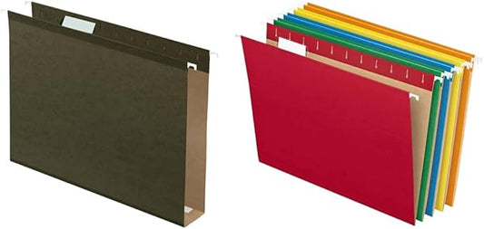 Pendaflex Extra Capacity Reinforced Hanging File Folders, 2", Letter Size, Standard green, 1/5 Cut, 25/BX (04152X2) & Hanging File Folders, 25 Per Box (81663)
