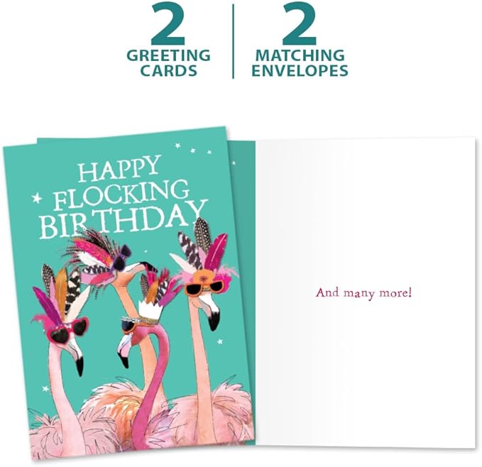 Tree-Free Greetings - Birthday Cards - Artful Designs - 2 Cards + Matching Envelopes - Made in USA - 100% Recycled Paper - 5 x 7 - Flocking Birthday (GT61243)