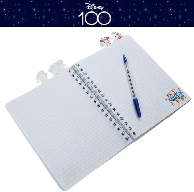 Innovative Designs Disney 100 Anniversary Tab Journal Notebook, Spiral Bound, 96 Lined Pages, 8 x 7 inches, Turquoise