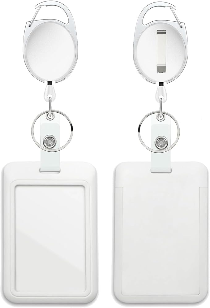 White Badge Holder with Retractable Reel ，Badge Clips Retractable Heavy Duty Badge Reel，Keychain，ID Holder for School Nurse Office Teen