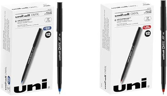 Uniball Onyx Rollerball Fine Point Gel Ink Pen Pack, Blue and Red, 0.7mm, 12 Count