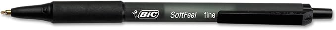 BIC Soft Feel Ballpoint Pens, Fine Point, 0.8 mm, Black Barrel, Black Ink, Box Of 12 Stick Pens (SCSF11-BLK)