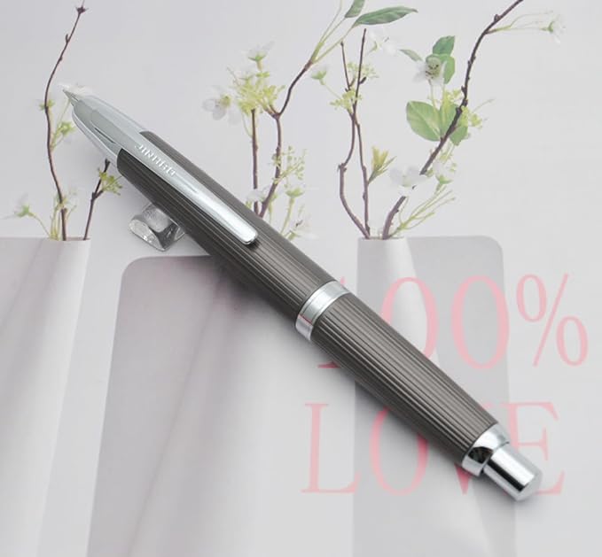 JINHAO 10 Press Fountain Pen, Retractable Metal Pen with Ink Converter (F Nib 0.5mm, Striated Dark Gray)