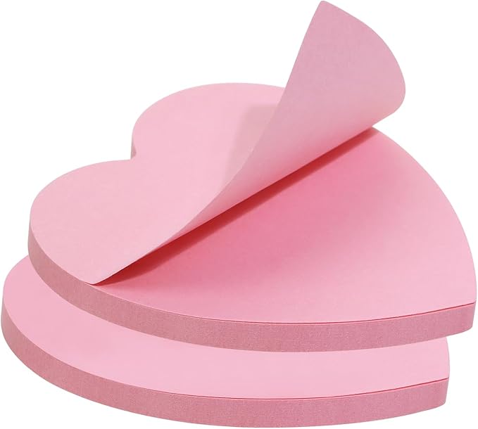 Mini Skater 2 Pack Kraft Paper Sticky Notes Heart Shaped Self-Stick Blank Book Tabs Paper Markers Sticky Notes Pad 100 Sheets Index Sticker (Pink)